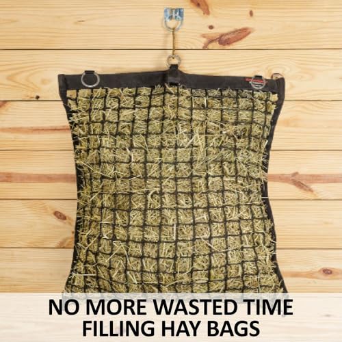 Schneiders Easy-Open Knotless 1.25" Slow Feed Hay Net for Horses | Top Rim Stays Open Filling | Gentle Poly Netting | Holds 2 to 4 Flakes of Hay - size: 3 to 4 Flakes