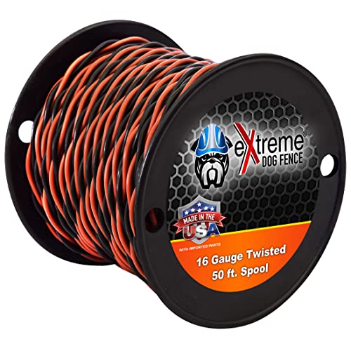 Extreme Dog Fence 16 Gauge Transmitter Wire - 50 Foot Spool of Pre-Twisted Cable - Compatible with All Wired Electric Dog Fence Systems | Solid Copper Core, 45-Mil Polyethylene Jacket, Direct Burial Rated, UV & Weatherproof, For Electric Dog Fences, Twist