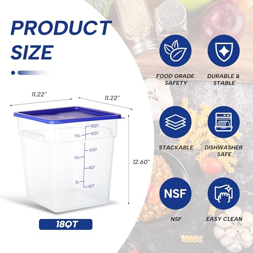 4 Pack 18QT Square Food Storage Containers with Lids | Clear NSF polycarbonate containers with scale, label and measuring cup, stackable for prep, storage, freezer. Dishwasher safe - color: 18Qt