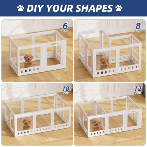 Clear-air Dog Playpen with Room Divider, Expandable Acrylic Dog Playpen to Create 2 Rooms, Clear Dog Play Pen Indoors, 24", 12 Panels, White - color: White, size: 24"H