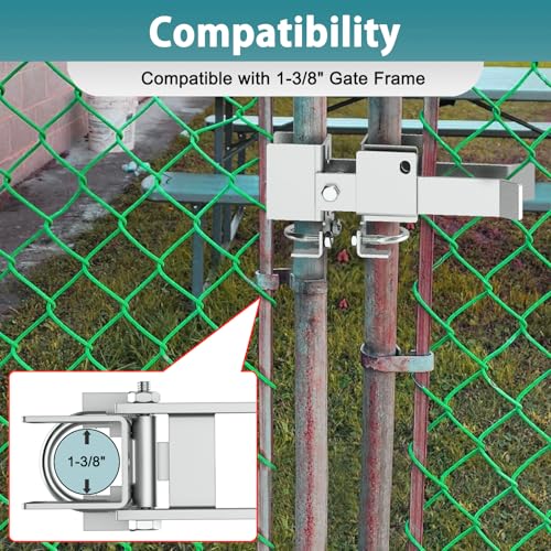 Chain Link Fence Double Gate Latch for 1-3/8" Gate Frame Residential Strong Arm Chain Link Fence Gate Latch Double Gate Latches for Metal Gates Swing Gates - color: Silver for 1-3/8" Gate Frame