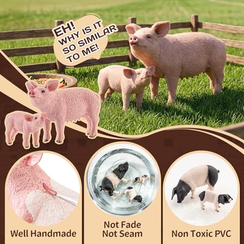 8 Pcs Realistic Pig Figurines Farm Animal Toys Animal Figures | Solid, Durable, Safe, Plastic Pig Figures Playset, Cake Toppers, Educational Pretend Play, Birthday Christmas Gift - style: Pig