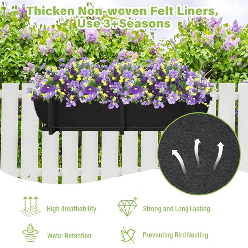 Riare 4 Pack 36 Inch Black Fabric Window Box Liners- Felt Square Trough Planter Basket Liners Replacement, Non-Woven Hanging Flower Plant Box Liner for Outdoor Plants Garden Fence- Avoid Birds Nesting