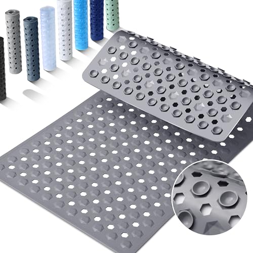 Yimobra Bathtub Mat Non Slip, 27.5"X15.5" Machine Washable Shower Floor Mat, Soft on Feet, Bathmat with Drain Holes and Suction Cups, Bathroom Essentials, Grey - color: Grey, size: 27.5 X 15.5 Inch