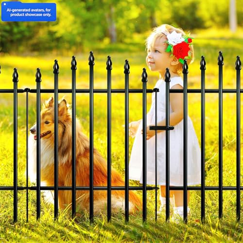 Metal Garden Fence 36" H x 28" W (5 Panels, 11.6 Ft Total) | No Digging Decorative Garden Border Fence, Rust-Resistant Black Landscape Edging for Flower Beds, Yard, Patio - size: 36″ H x 28″ W (5 Panels)