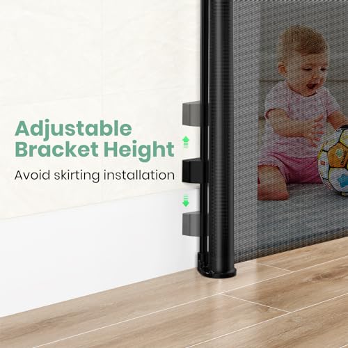 HAMOPY Retractable Baby Gates, 33" Tall, Extends up to 71" Extra Wide Baby Gate, Durable Auto-Lock Mesh Dog Gate, Pets and Child Safety Gates for Stairs, Doorways, Hallways, Indoor, Outdoor(Black) - color: Bk