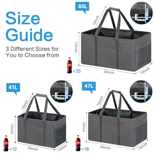 LHZK Standing Utility Tote Bag with Metal Wire Frame and the Sides Rinforced, Large Tote Bag with Handle, Reusable Grocery Bags Foldable, Beach Bag, Car Tote (Grey, 18.5''x11.8''x11.5'') - color: Dark Gray, size: 18.5''x11.8''x11.5''-1 Pack