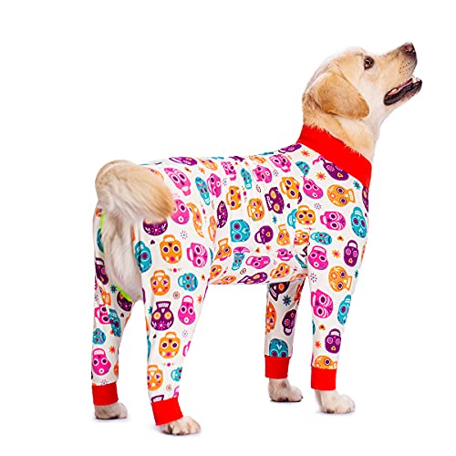 Dog Surgery Recovery Suit Female Male for Dogs After Surgery Medium Large Dogs Onesie Dog Pajamas Pjs Clothes (White Halloween, 28 (Chest 26.77 in | Backlength 18.11)) - color: White Halloween, size: 28 (Chest 26.77 in | Backlength 18.11)