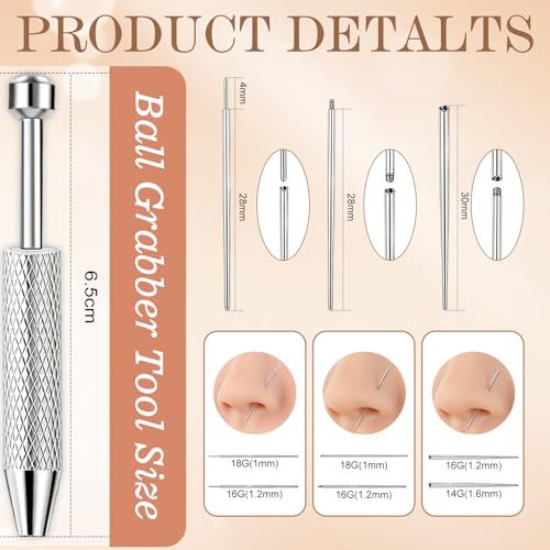 2Pcs Piercing Ball Grabber Tool for Changing Jewelry, Stianless Steel Flat Back Earring Applicator Internally Threaded Push Pin Piercing Grabber Tool - color: Silver-H