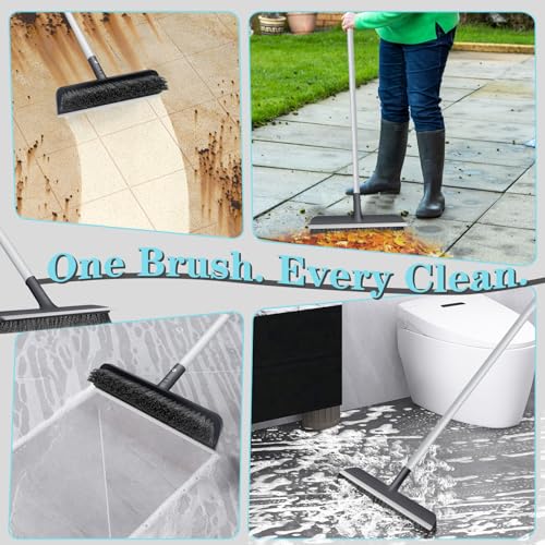 Floor Scrub Brush for Cleaning Bathroom,Kitchen,Patio,Tile,Garage and Deck | Adjustable Long Handle; 2-in-1 Scrape and Heavy-Duty Stiff Bristle; Hanging Hook; Dureable;