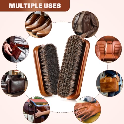 2 Pcs Horsehair Shine Shoes Brush Kit Polish Dauber Applicators Cleaning Leather Shoes Boots Care Brushes Suede Cleaner Brush(Brown Concaved Brush) - style: Brown Concaved Brush