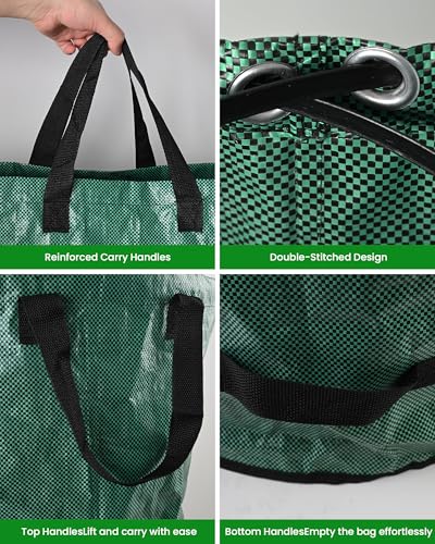 MAZING 3-Pack 72 Gallon Reusable Yard Waste Bags, Heavy Duty Collapsible Garden Leaf Bags with Reinforced Handles for Lawn Grass Clippings & Debris