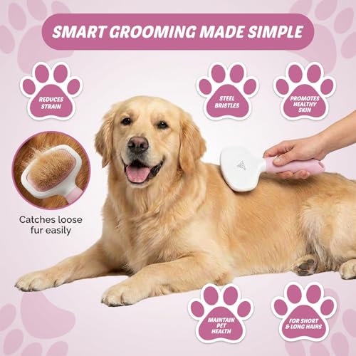 Pink Deshedding Slicker Brush for Long and Short Hair Dogs | Removes Loose Undercoat, Mats and Tangles, Skin Friendly Grooming Comb for Shedding Control on Long and Short Hair - color: Pink