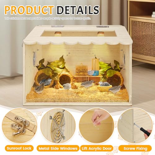 Chicken Brooder Box, Brooder Box for Chicks, Wooden Quail Cage for Hamsters, Ducklings, Hedgehogs and Lizards, Skylight Design Chick Coop, Baby Chicken Supplies (Only Box) (15.7 x 11.8 x 11.8in)