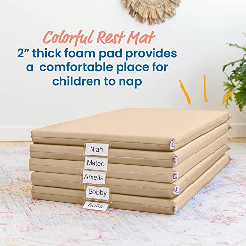ECR4Kids SoftZone Rainbow Rest Mat, 2in, Sleeping Pad, Sand, 5-Piece | Soft foam with polyurethane cover, GREENGUARD Gold Certified, 2-6 years, fully assembled, non-slip base, daycare or classroom - color: Sand