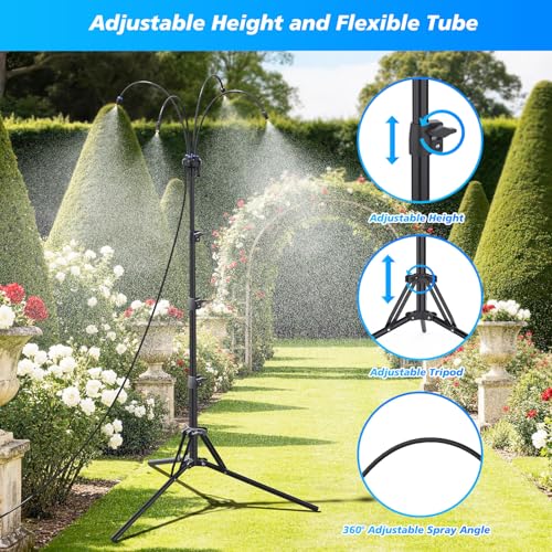 Standing Misters for Outside Patio - Adjustable Height Stand Misting system for Cooling Outdoor, 26.5FT Portable Water Mister for Garden Backyard BBQ Party Tanning Pool Beach Cooling & Water Playing