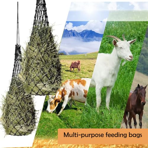 2 Pcs Ultra Slow Feed 1.5"x1.5" Holes 40” Hay Net, Durable Slow Feeder Hay Nets for Horses Goat Feed(Black