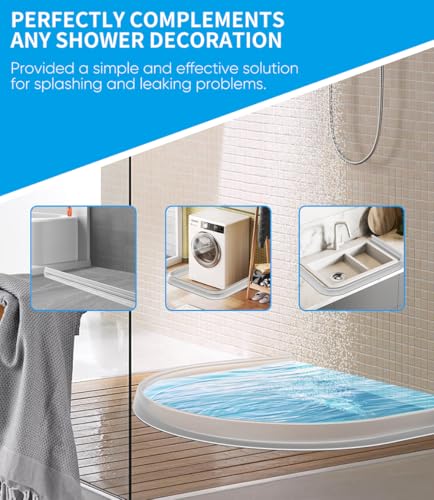 KRUI Collapsible Shower Threshold Water Dam, 39 In, Self Adhesive Shower Edge Water Barrier Stopper, Shower Water Blocker Retention System, Dry and Wet Separation for Bathroom Kitchen Countertop Sink - color: Transparent, style: [39in] +Free installation