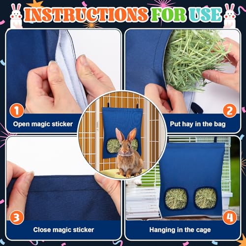UPINS 2 Pack Guinea Pig Hay Feeder Bag,Bunny Rabbit Cage Bag Hanging Holder | Guinea Pig Cage Feeder,for Bunny Rabbits,Chinchillas,Hamsters,Small Pets,and Animals - color: Black Dark Blue, size: 28 x 25 cm