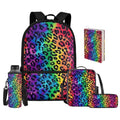 Upetstory Rainbow Leopard Print Backpack for Girls 4-6 6-8 10-12 Boys School Bag Set Kids Lunch Box Pencil Case Elementary Kindergarten Preschool School Bookbag Water Bottle Sleeve Book Cover - color: Rainbow Leopard Print