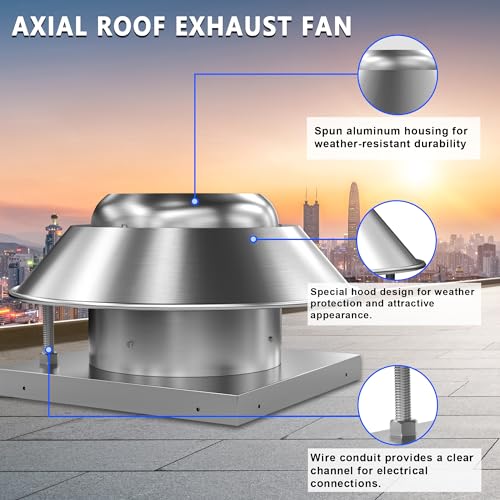 Roof Exhaust Fan Direct Drive Axial Downblast Exhaust Fan -26" Fan Base, 1/3 HP 115 Volt Single Phase Motor 2400 CFM - size: 18 Inch
