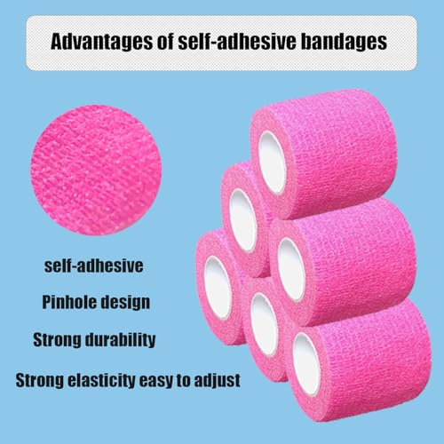 2 Inches Self Adhesive Bandage Wrap Bulk, 6 Pack, Pink | Breathable Self Adhesive Vet Tape for Pets, Stretchy Sports Cohesive Bandage Wrap for Athletic, Wrist and Ankle - color: Pink