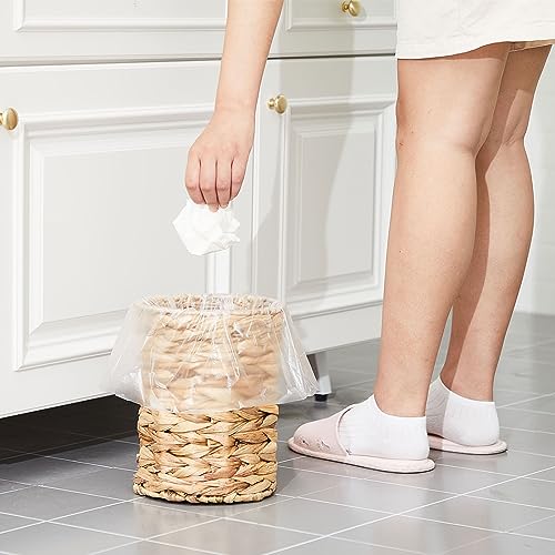 Ctosree 2 Pcs Wicker Trash Can Basket Woven Waste Basket with Lid Bathroom Wastebasket Garbage Bin with 100 Pieces of Trash Bags for Bedroom Farmhouse Home Office Kitchen(Brown, Small) - color: Brown, size: Small
