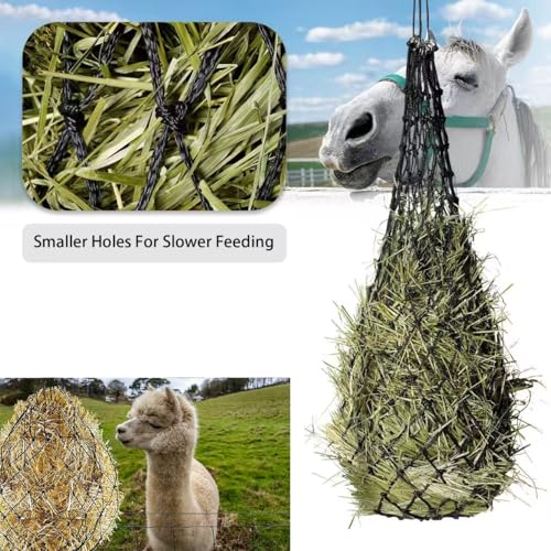 2 Pcs Ultra Slow Feed 1.5"x1.5" Holes 40” Hay Net, Durable Slow Feeder Hay Nets for Horses Goat Feed(Black