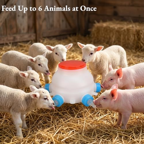 Lamb Feeding Bucket, Piglet Feeding Bottle with 6 Nipples, Livestock Milk Jug for Farm Animal Goat Lambs Dog
