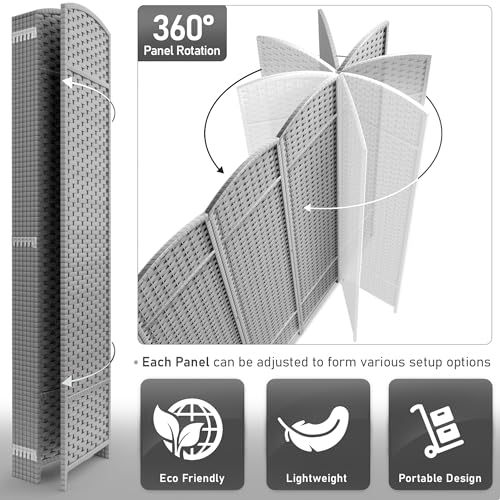 Sorbus Foldable Room Divider, Mesh Privacy Screen (8 Panel, Light Gray) | Folding screens, dividers for rooms, double-hinged panels; freestanding partition for bedrooms, offices and shared areas - color: Light Gray, size: 8 Panel