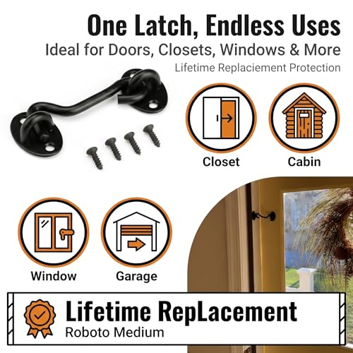 4” Barn Door Lock, Barn Door Latch, Heavy Duty Solid Thicken Stainless Steel Gate Latch Lock, Add More Security and Privacy. Cabin Hooks and Eye Latch Best for Barn Door, Bathroom - size: 4 Inch