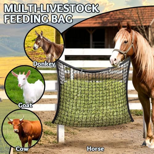 YedsIntu Hay Bags for Horses, Slow Feed Hay Nets for Horses Goat Sheep, Large Capacity Hay Feeder for Stall, Trailer, Pasture (Black) - size: 1PCS-Black