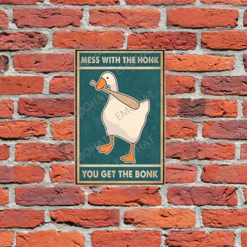 Generic Metal Poster Signs Tin Metal Sign Goose Mess With The Honk You Get The Bonk For Home Kitchen Restaurant Coffee Bar Wall Decor Art Bar Background Wall Decoration 8x12inch
