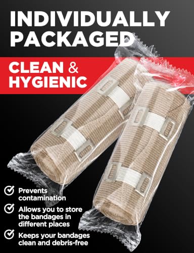 Premium Elastic Bandage Wrap - Extra Long - 2pk - 4" x 9ft + 4 Extra Clips | Strong Compression Bandage Wrap for Leg, Arm, Wrists, Elbow, Ankles, Feet and Knees - for First Aid Kit and After Surgery - size: 2 Pack (X-Long)