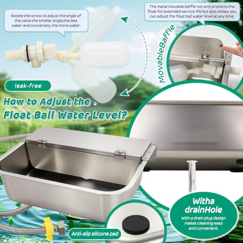 2.5 Gal Automatic Dog Water Dispenser,Self Filling Stainless Steel | Float Valve Auto-Refill |Fits 3/4" GHT | Wall Mount & Floor Use | Anti-Slip|Drain Plug| For Dogs, Cats, Chickens & Livestock