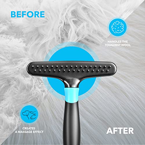 DOGI Deshedding Brush - Undercoat Rake for Dogs, Cats, Matted, Short, Long Hair Coats - Double Row Stainless Steel Pins - Reduce Shedding by 90% (Blue) - color: Blue