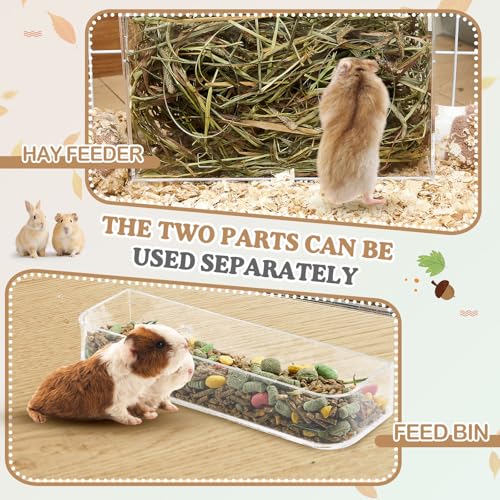 Honeydak Acrylic Rabbit Hay Feeder with Lid, Two in One Hanging Guinea Pig Hay Feeder with Hook Food Dispenser Bin for Bunny, Guinea Pig, Chinchilla