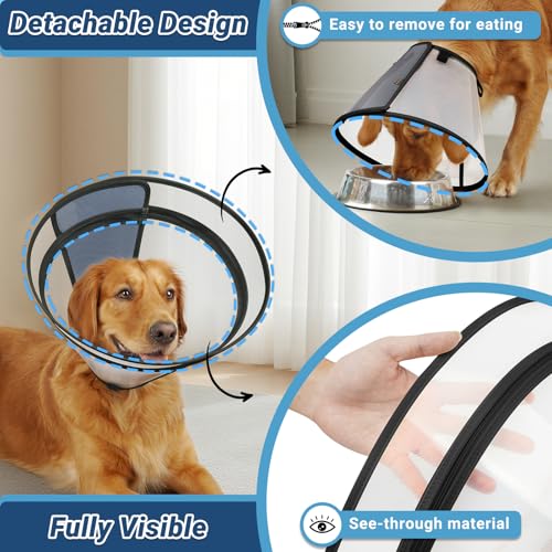 Dog Cone to Stop Licking, Clear Recovery Collar with Detachable Zipper, Sturdy Elizabethan Collar for Large Medium Small Dogs, Soft Adjustable Cone After Surgery Patented, Black S - color: Black, size: S(Neck: 10"-11.75")