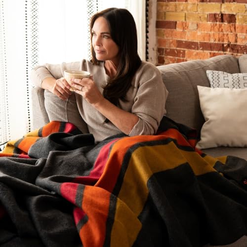 Arcturus Rainier Wool Blanket - Warm, Heavy, Washable, Bed Blanket | Great for Home & Camping (Sunset Peak, King) - color: Sunset Peak, size: King