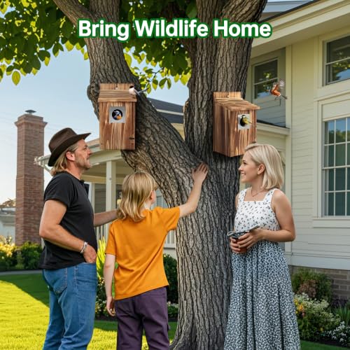 UUMENHA 2 Pack Bird Houses for Outside with Metal Predator Guard | Carbonized Wooden Nesting Boxes for Outdoor, Sturdy Bird House for Bluebird Wren Swallow Finch, ,Easy to Clean