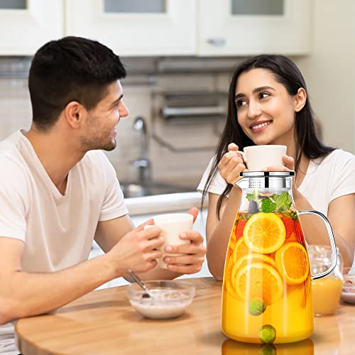 Aofmee 100 Oz Glass Pitcher, 3L Water Pitcher with Lid, Iced Tea Jar with 304 Stainless Steel Lid and Spout, Heat Resistant Jug for Sun Tea, Water Carafe for Cold or Hot Beverage Serveware Juice | Thickened Borosilicate Glass Iced Tea Pitcher, Drip-free S
