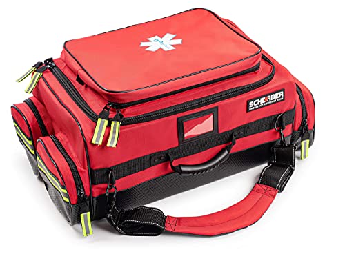 Scherber Fully-Stocked Premium First Responder Bag | HSA/FSA Approved | Large Pro EMT/EMS Trauma, Bleeding & Oxygen Medical Kit | CAT Tourniquet, HyFin Chest Seal & 250+ First Aid Supplies (Red) - color: Red