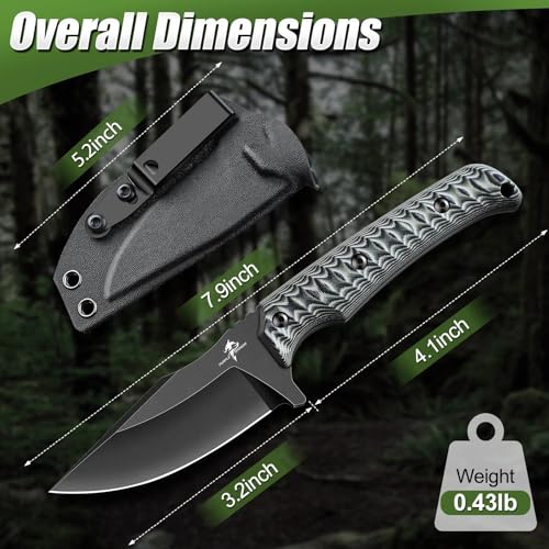 Purple Dragon Fixed Blade Knife - Full Tang Hunting Knife Gray | Kydex Sheath, Forged from a Single Piece of D2 Steel, G10 Handle, Gift Box - size: 3.2 inch