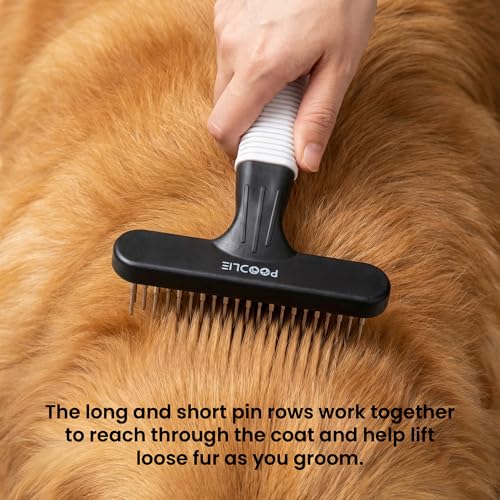 Poodle Pet Dog Grooming Rake | Dematting Tool with Stainless Steel Shedding Comb for Pets | 2 Rows of Pins Gently Remove Loose or Tangled Hair from Undercoat (Black) - color: Black