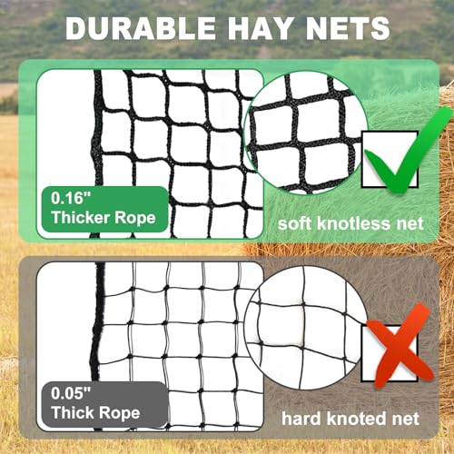TONGMO 4x4 ft Round Bale Hay Net for Horses & Livestock - Slow Feeder Hay Nets with 2 inches Hole - size: 4×4 ft