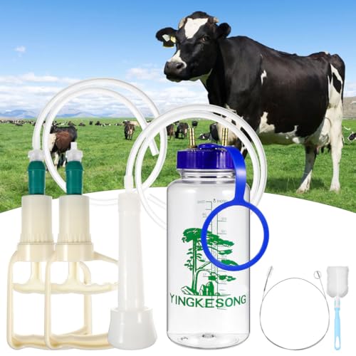 Yardwe Manual Milking Machine for Cows and Goats, Portable Hand Vacuum Pump Milking Kit with Single Teat Pump for Farm and Home Use, 1000ML