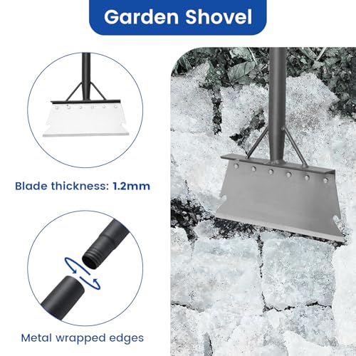 Garden Cleaning Shovel, Floor Scraper with 59 Inch Long Handle, Heavy Duty Snow Scraper Ice Scraper, Garden Flat Shovel for Lawn Edging Weeding Digging Snow Removal and Ice Scraping
