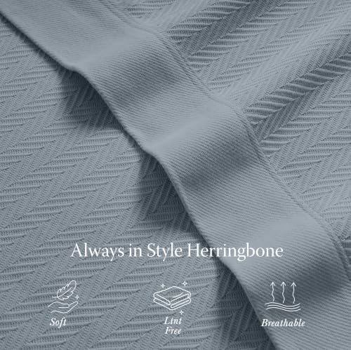 Threadmill Luxury 100% Cotton Queen Herringbone Blanket, Scottish Grey | All-Season Thermal Blanket, Soft & Breathable, Cozy Moisture-Wicking, OEKO-TEX Certified, Machine Washable, 90x92 in - color: Scottish Grey, size: Queen (90" x 92")