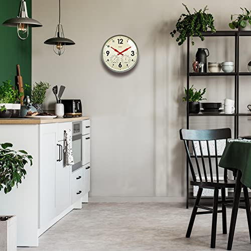 Cloudnola Indoor Outdoor Waterproof Metal Wall Clock with Thermometer and Hygrometer, Zinc Gray, 12 inch Silent Non-Ticking Battery Operated Quality Quartz Round Clock for Patio and Home Decor
