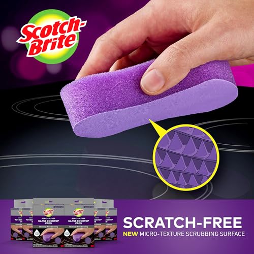 Scotch-Brite Glass Cooktop Pads, Scratch-Free & Non-Abrasive Scrubbers for Glass or Ceramic Stovetops, Cleans Burnt-On Messes with Just Water, Reusable Dishwasher-Safe Design (12 Pads) - size: 12 Pads